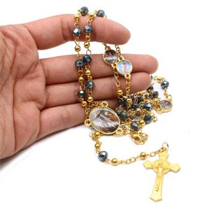 Hangende kettingen 4 stijlen mode katholieke maagd Maria Jezus kleine grootte ronde parel sieraden accessoires ketting kruis rozenkrans kralen ketting