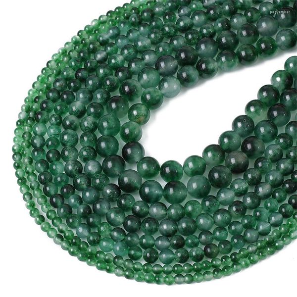 Colliers pendentifs 40/50/65/90 pièces/sac de haute qualité 4/6/8/10mm environ 38 cm Grenn Jade perles de pierre naturelle pour collier bracelet bijoux à bricoler soi-même