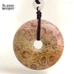 Collares colgantes 40 mm de piedra de coral natural crisantemum reiki curación bricolaje collar retro aretes accesorios de joyas para hacer bf648