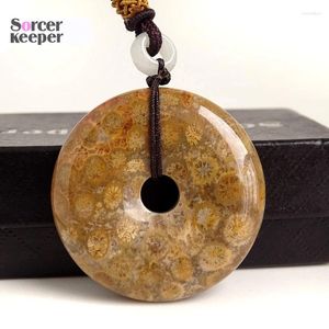 Colliers pendants 40 mm en pierre de corail naturel chrysanthemum Reiki guérison bricolage rétro Collier oreilles accessoires de bijoux Gift Making BF646