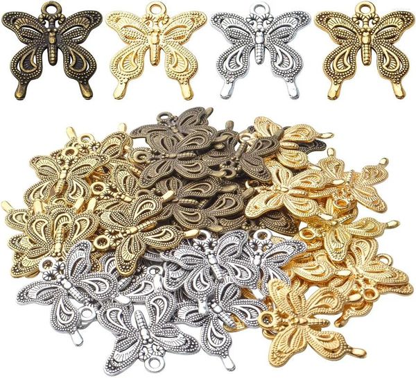 Pendentif Colliers 40pcs Alliage Papillon Charmes Perles d'insectes pour bracelet à bricoler soi-même Collier Fabrication de bijoux Artisanat 4 couleurs