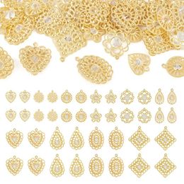 Collares colgantes 40 Uds. Colgantes de diamantes de imitación de hierro, dijes colgantes, corazón de lágrima de flor de color dorado para fabricación de joyas, accesorios artesanales DIY