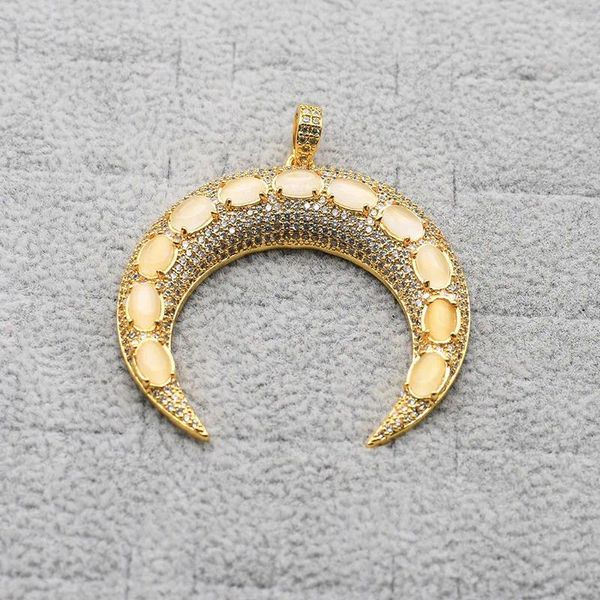 Collares colgantes 43x43mm Luna Chapado en oro Cubic Zircon CZ Conector pavimentado Encantos Collar Joyería DIY Hallazgos