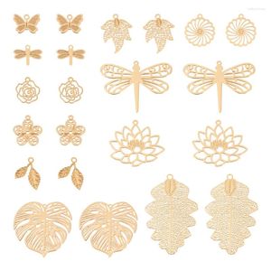 Colliers de pendentif 44pcs mixtes clairs gold couleurs en laiton pendentifs creux libellule papillon de feuilles de feuille de fleur de fleur charmes pour la fabrication de bijoux bricolage