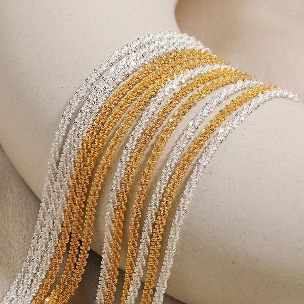 Collares colgantes 45 cm a prueba de agua 24k chapado en oro de acero inoxidable moda brillante brillante onda de giro cadena clásica collar de bricolaje para mujeres