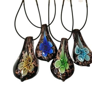 Pendentif Colliers 4PCS Style Chinois Mélanger Les Couleurs À La Main En Verre De Murano Bellflower Collier Bleu Vert Jaune Fleur Intérieure Chandail Bijoux