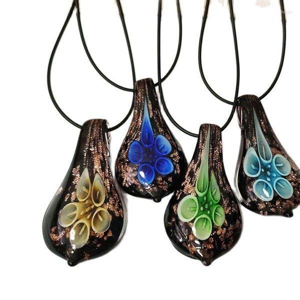 Pendentif Colliers 4PCS Style Chinois Mélanger Les Couleurs À La Main En Verre De Murano Bellflower Collier Bleu Vert Jaune Fleur Intérieure Chandail Bijoux