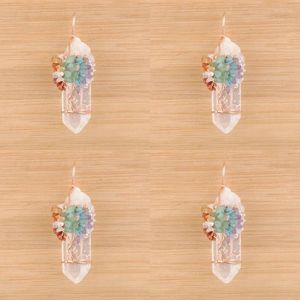 Pendentif Colliers 4Pcs / Lot Cristal Naturel Grand Reiki Chakra Arbre De Vie Or Rose Couleur Fil À La Main Enveloppé Charme Pour Collier IN4524