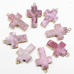 Pendentif Colliers 4 pcs/lot Pierre Naturelle Rose Agates Druzy Croix Collier Pendentifs Unisexe Charmes DIY Mode Faire Bijoux Cadeau Accessoires