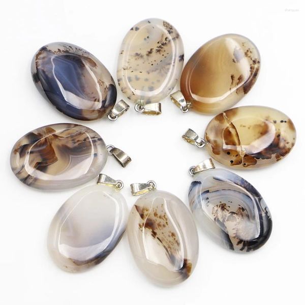 Colliers pendants 4pcs / lot vendant une calcédoine en pierre naturelle Agate Ellipse Collier ovale accessoires de bijoux de bricolage de bonne qualité