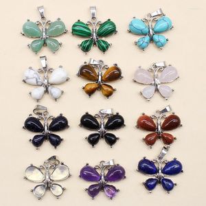 Collares pendientes 4 Uds. Mezcla de collar de mariposa de piedra Natural amatista de cristal de cuarzo adecuado para joyería DIY para niñas al por mayor