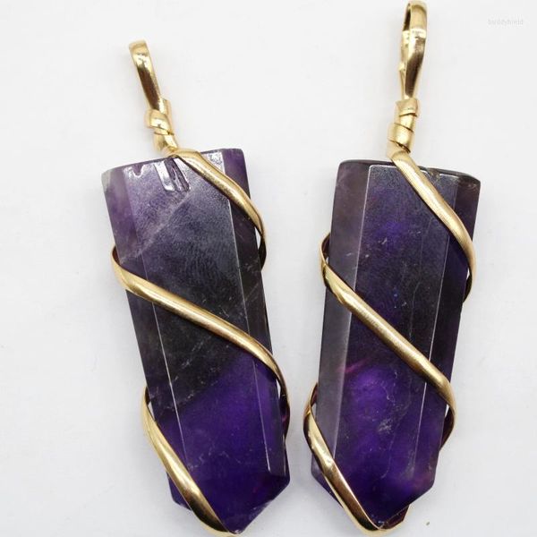 Collares pendientes 4 Uds. Piedra Natural amatista herida a mano alambre de Color dorado flecha producción DIY hombres y mujeres regalos de navidad