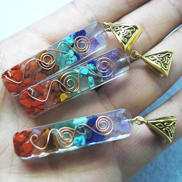 Collares pendientes 4PCS Naturaleza Semipreciosa Piedra Chips Rojo Azul Turquesa Amatista Colgantes de Mujer Buenas Colecciones 46x9mm Exterior