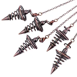 Pendentif Colliers 4pcs / Set Pendule en métal de cuivre pour Divination Dowsing Reiki Pendulums de guérison Couleur Or Spiral Point Gros Pendulos