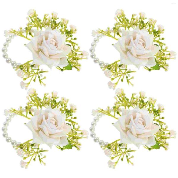 Pendentif Colliers 4pcs mariage mariée corsage bracelet décoratif poignet fleur pour la mariée