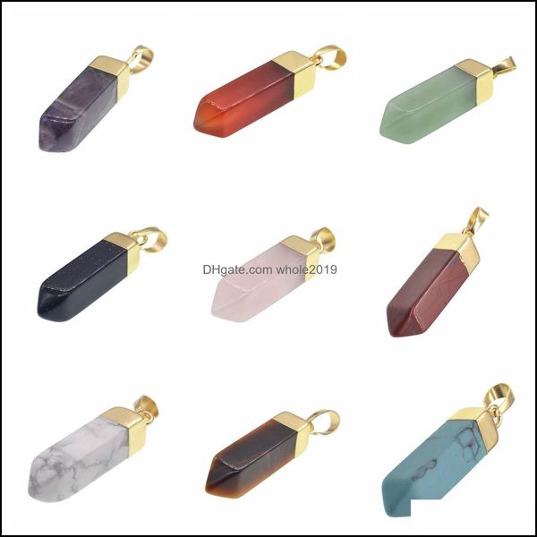 Pendentif Colliers 4 Faces Cone Forme Gemme Hexagonal Chakra Cristal Pointu Quartz Pendentifs Colonne De Pierre Artificielle Pour Les Femmes Et Dhjvn