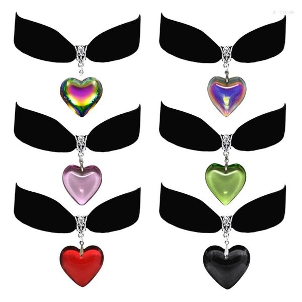 Pendentif Colliers 4XBF Style Coréen Velours Noir Tour De Cou Boho Femmes Amour Coeur Minuscule Cristal Collier Filles Déclaration Bijoux Fête Cadeau