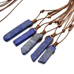 Pendentif Colliers 5/10/20pcs Corde marron tissée bande irrégulière pierre bleue énergie lapis lazuli pilier charmes collier bijoux femmes hommes