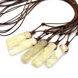 Pendentif Colliers 5/10/20pcs corde marron tissé bande irrégulière pierre énergie citron jaune cristal pilier charmes collier bijoux femmes hommes