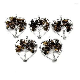 Colliers pendentifs 5/10 / 20pcs en emballé de fil Tiger Reiki Cépette en pierre en pierre arbre de vie des charmes coeur pour la fabrication de bijoux de collier