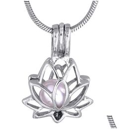 Hangende kettingen 5 stcs/lot lotus vorm kleine charme vergulde sier cadeau liefde wensen oester parelcage p47 drop levering sieraden hanger dhmwv