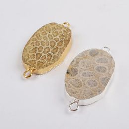 Collares pendientes, 5 uds., Conector de doble orificio de piedra Natural, Color dorado/plateado, fabricación de joyas DIY con hechos de cristal