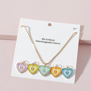 Hanger kettingen 5 pc's/set ins kleurrijke email Love hart ketting gelaagde set voor vrouwelijke meisjes mode sieraden