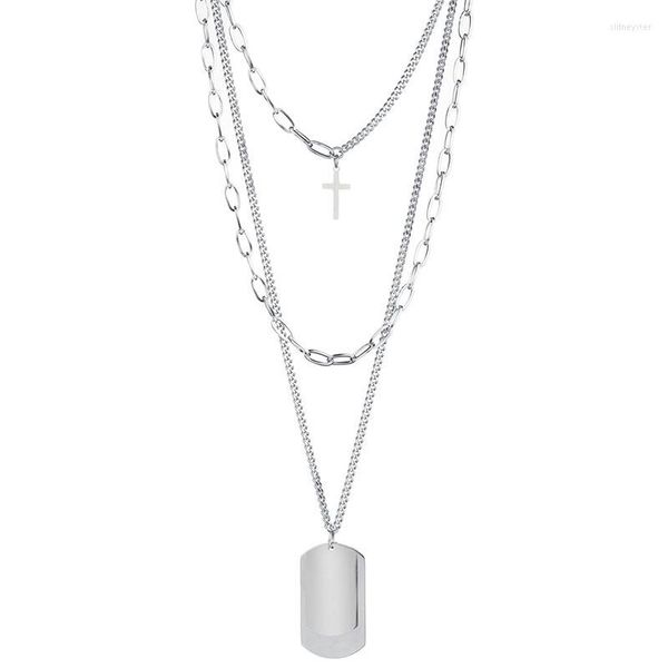 Collares colgantes de 5 piezas Precio al por mayor 3 capas 3 capas de acero inoxidable cadena de enlace cruzado collar collar para mujeres