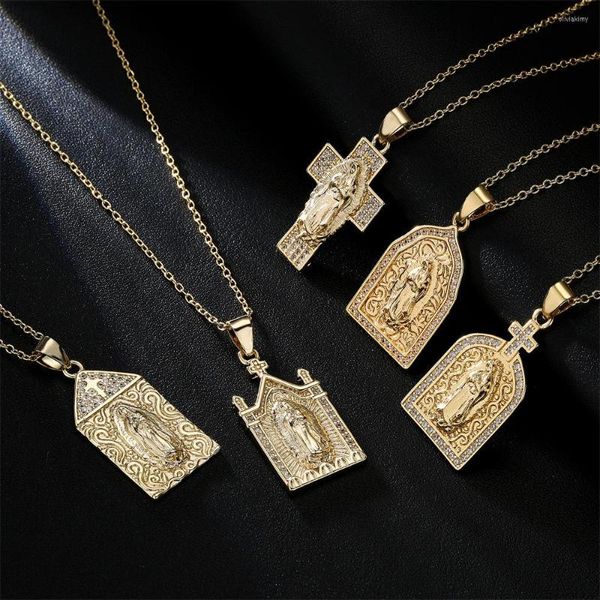 Collares pendientes 5 estilos Geometría clásica Mujeres / hombres Color dorado Virgen María con piedra CZ Regalo de joyería elegante