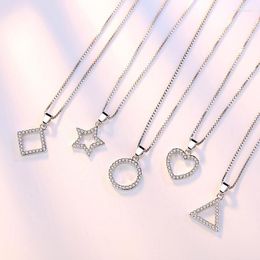 Anhänger Halsketten 5 Stile Stern Herz Kreis Hohl Zirkonia Silber Farbe Weibliche Party Schmuck Geschenke Für Frauen Bijoux