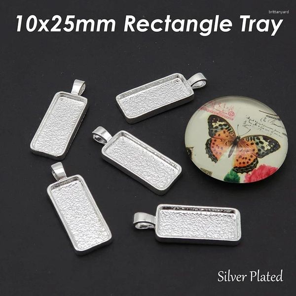 Colliers de pendentif 50 pièces 10x25 mm de plateau à blanc Rectangle de lunette de lunette pour la fabrication de bijoux de cabochon en verre