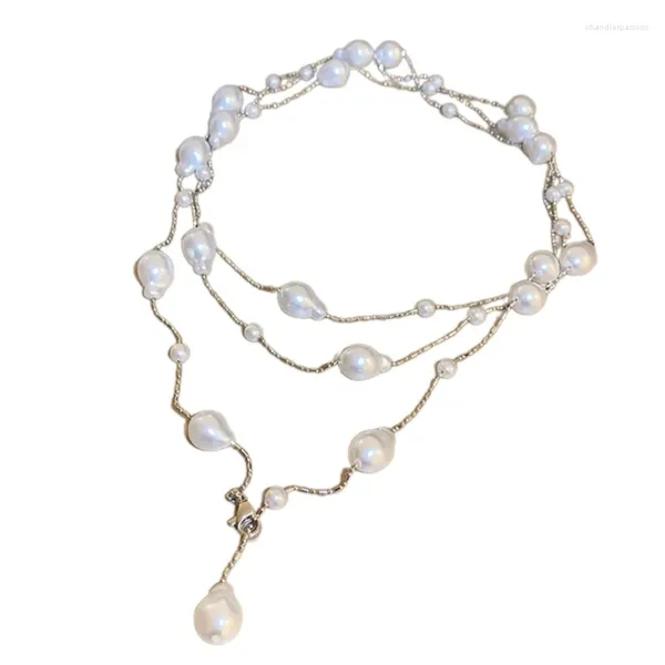 Pendentif Colliers 50JB Collier de perles à la mode Double couche Longue chaîne en matière plastique Bijoux de cou parfait pour toute occasion