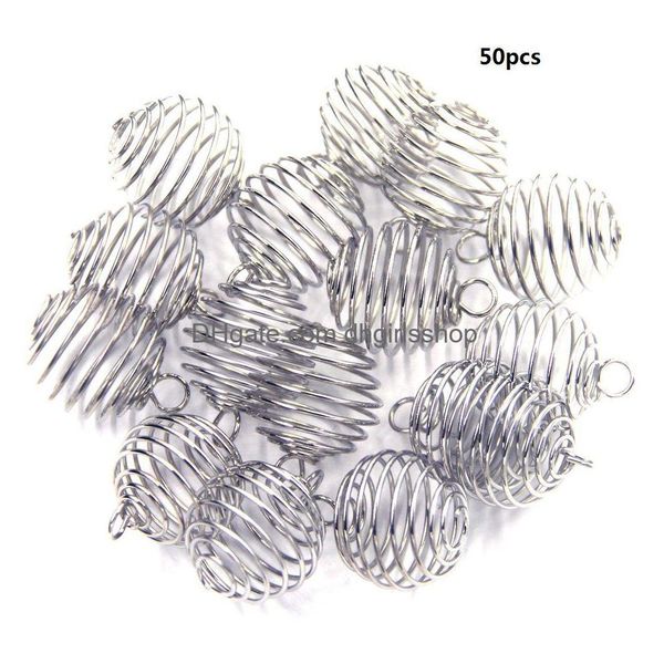 Pendentif Colliers 50Pcs 25X30Mm Plaqué Spirale Perle Cage Charmes Pendentifs Suspendus Creux Lanterne Balle Printemps Pour Femmes Et Hommes Bijoux Dhgfp