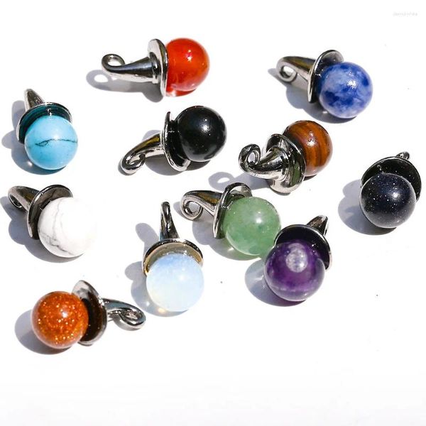 Pendentif Colliers 50pcs Chapeau d'Halloween 10mm Boule de pierre de cristal naturel Améthyste Agate Charmes pour femmes hommes fabrication de bijoux