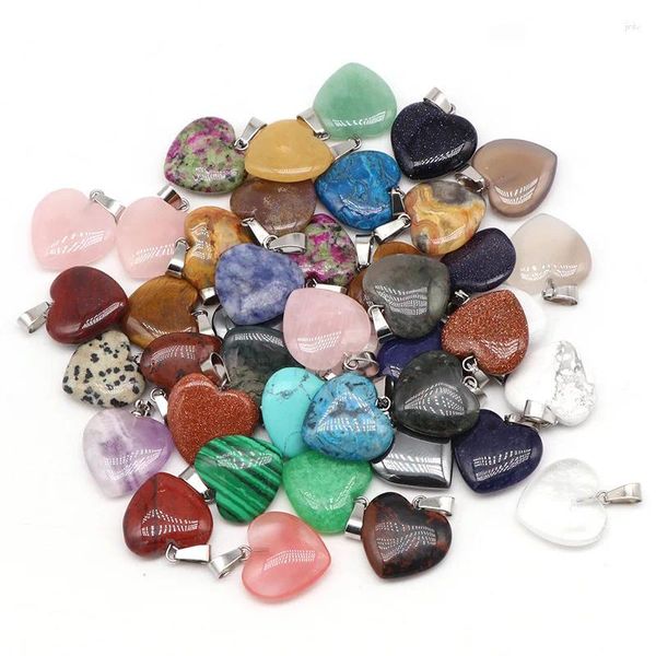 Pendentif colliers 50 pcs/lot mélange coeur forme pierre naturelle bijoux accessoires perles de cristal pendentifs pour collier faisant bricolage