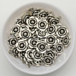 Colliers pendentifs (50 pièces/lot) en alliage de Zinc, argent tibétain, charme européen, forme de Rose plate, taille 16x12mm HA-2254