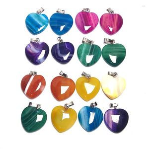 Pendentif Colliers 50pcs Pierre Naturelle Stripe Agates Coeur Forme Violet Vert Bleu Cristal Guérison Gems Bijoux Fabrication Boucle D'oreille Collier