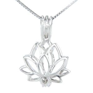 Collares colgantes 50 unids Suministro Lotus Forma Locket 925 Sterling Silver Jaula Collar Montaje Se puede abrir para adaptarse a 7 mm Bead DIY Joyería CharmsPend