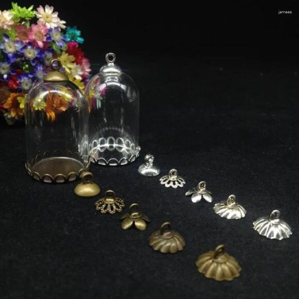 Pendentif Colliers 50sets / lot 30 20 Bell Jar Forme Verre Globe Dentelle Base Cap Set Bouteille Collier DIY Flacons Couverture Dôme Vase