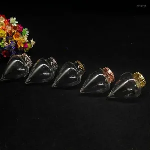 Pendentif Colliers 50sets / lot 38 15mm Forme de coeur Globe en verre Bouteille à bulles avec plateau à couronne plate Flacon Soufflé à la main Orb Bijoux