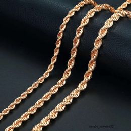 Colliers pendants 585 Collier de chaîne de corde torsadé en or rose 5 mm 6 mm 7 mm pour femmes hommes bijoux accessoires CNM02