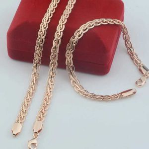 Hangende kettingen 5 mm heren 585 ROSE GOUD kleurrijk geweven gedraaide ketting armband set sieraden 50 cm 60 cm longq