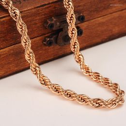 Hangende kettingen 5 mm rijke heren dames 18 K roze vaste gouden afwerking dikke nek ketting fijn touwketting 50 cm "of 60 cm"