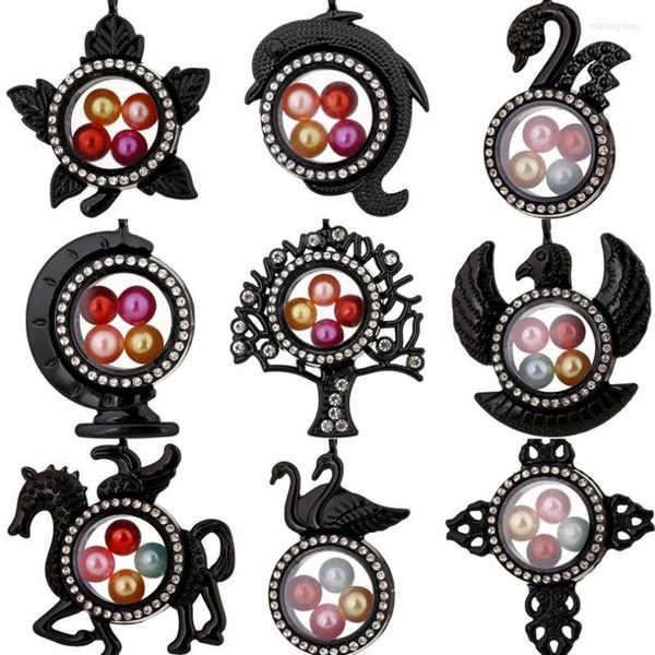 Pendentif Colliers 5pcs Animaux Noirs Mémoire Vivante Verre Médaillon Strass Magnétique Flottant Charmes Po Médaillons