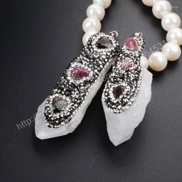 Collares colgantes 5 unids Druzy Largo Cristal Natural Punto de Cuarzo con Piedras Surtidas Cuentas Pavimentadas Zircon Drusy Joyería JAB313Pendant