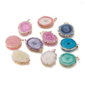 Pendentif Colliers 5pcs Teint Naturel Druzy Solaire Quartz Cristal Pendentifs Bord Plaqué Avec Bails En Laiton Tournesol Couleur Mixte