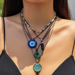 Colliers pendants 5pcs ethnique Paix boucle bleu trkiye chanceux collier pendentif pour femmes vintage en cuir en cuir