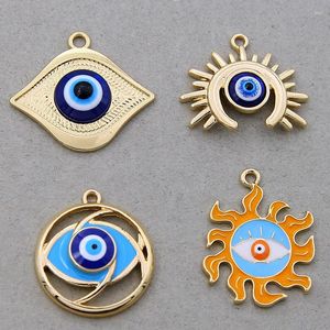 Pendentif Colliers 5pcs Evil Blue Eye Boucles d'oreilles mignonnes Charms DIY Collier Designer Téléphone Or Couleur Bijoux Fabrication Fournitures Penda