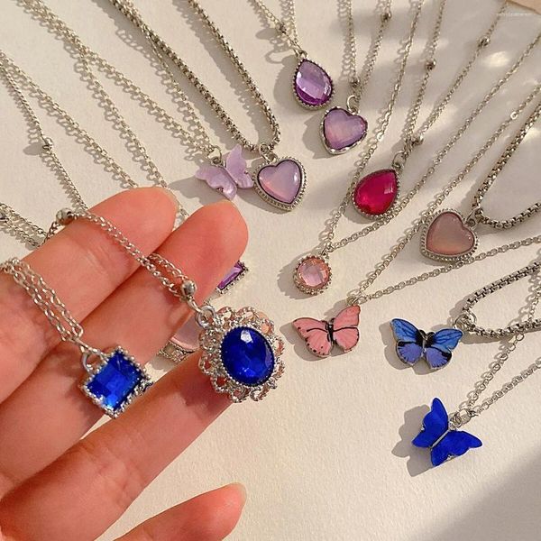 Colliers pendants 5pcs Collier Creative Creative Highlevel Minority Water Drop-Shap Multi-Color Butterfly Love Jewel