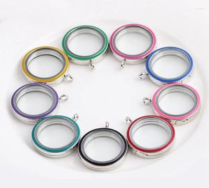 Pendentif colliers 5 pièces/lot 30mm 7mm émail coloré rond flottant médaillon vivant médaillon en verre magnétique bricolage collier Bracelets porte-clés